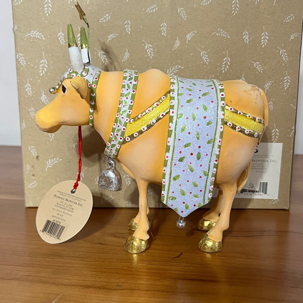 Patience Brewster Krinkles Cow Figurine Yellow Hand Painted Folk Art with Box